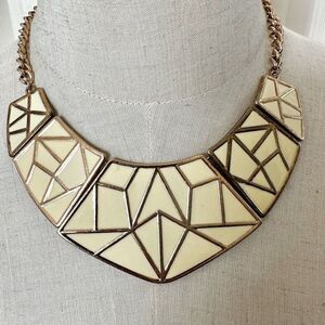 Cream and gold tone geometric bib necklace